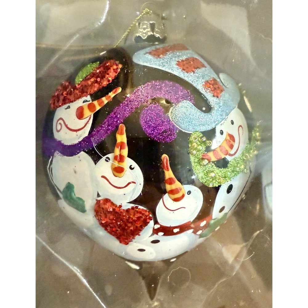 Lisa Frost Snowman Family Glass Ornament Silvestri DEMDACO Boxed 2010